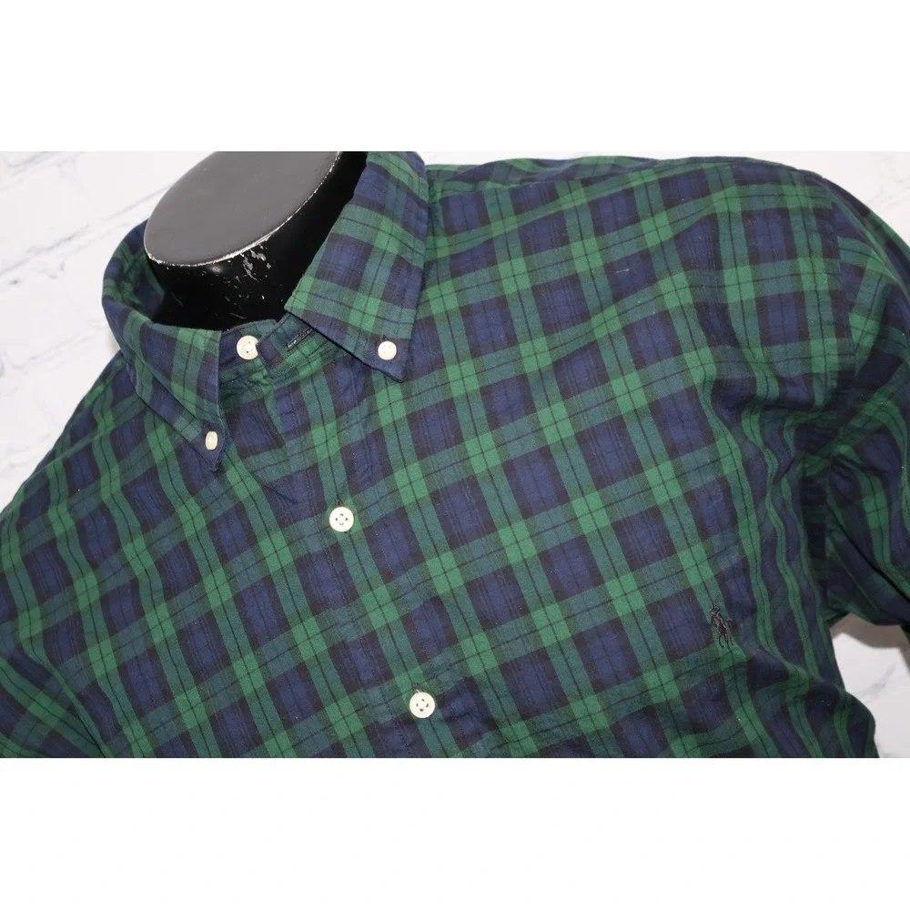 Polo Ralph Lauren Button Down Shirt Mens 2XB BIG Green Blue Blackwatch Plaid